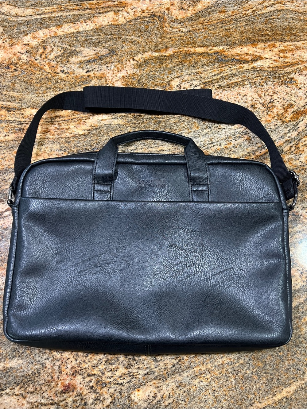 Kenneth Cole - Reaction Black Leather Briefcase Messenger Bag -